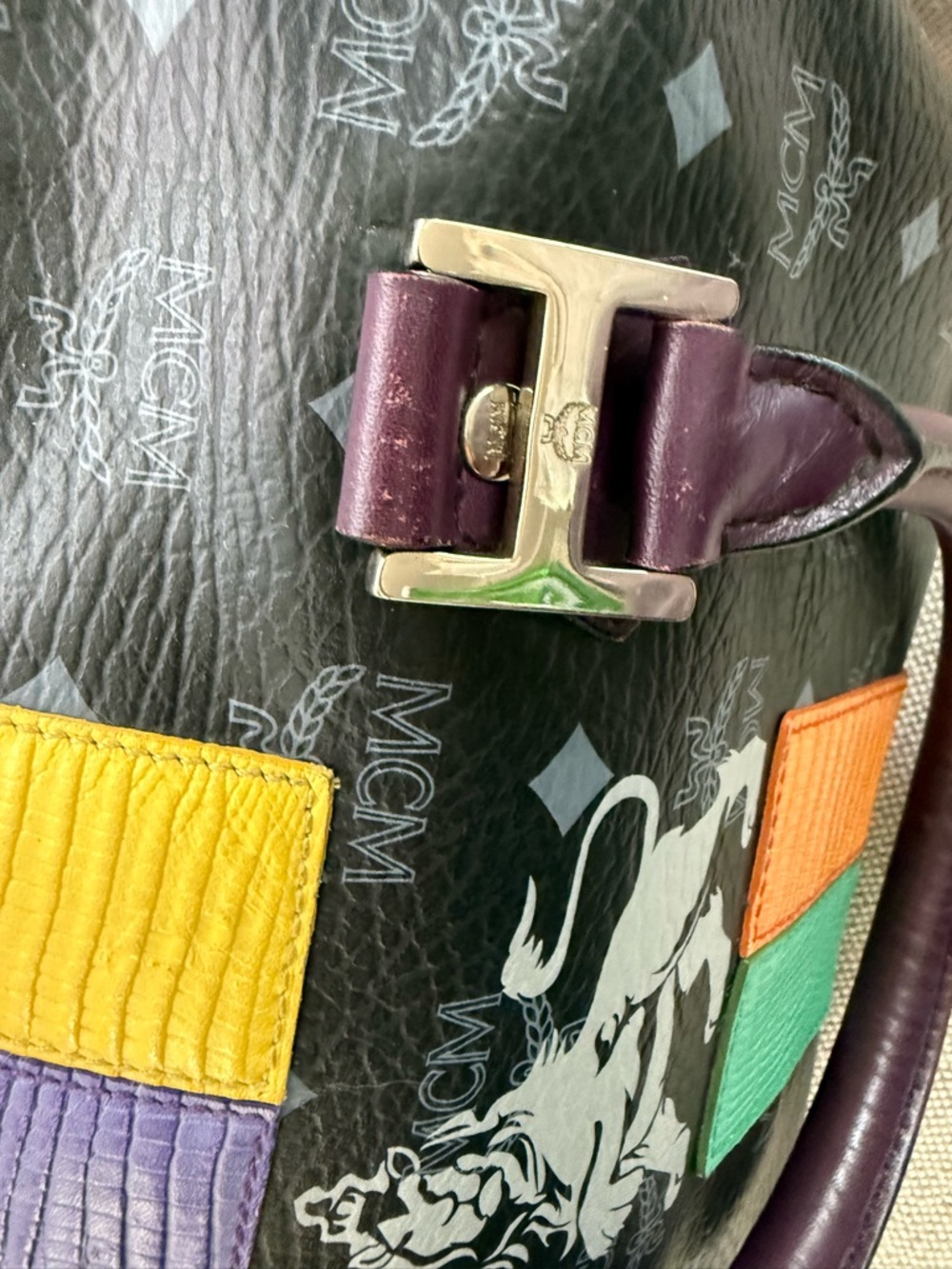 MCM Lion Patchwork Leather Boston Bag - Picture 9 of 11